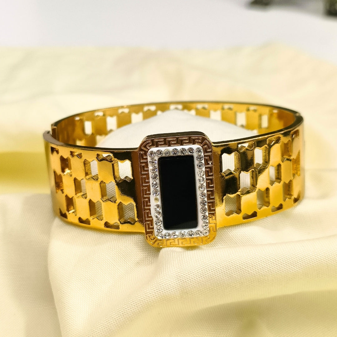 Pyari Jewellery Rectangular Black Stone Gold-Tone Bracelet for Women & Girls