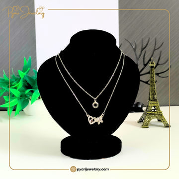 Pyari Jewellery Double-Layer Heart & Flower Pendant Necklace