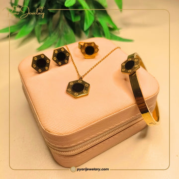 Black Hexagon Gold-Plated Jewelry Set | Artificial Jewelry for Women