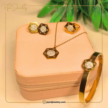 Crystal Hexagon Gold-Plated Jewelry Set | Artificial Jewelry for Women