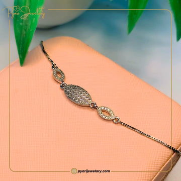 Silver-Plated Sparkling Oval Chain Bracelet | Premium Artificial Jewelry for Women