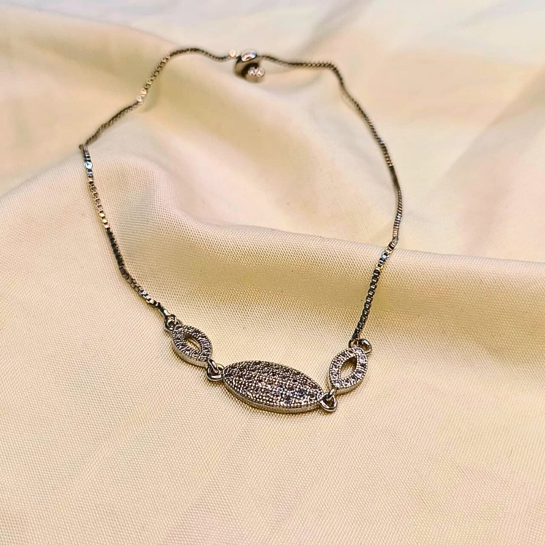 Silver-Plated Sparkling Oval Chain Bracelet | Premium Artificial Jewelry for Women
