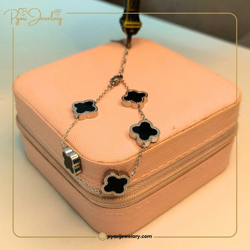 Black Clover Silver-Plated Bracelet | Elegant Women’s Bracelet – Pyaari Jewellery