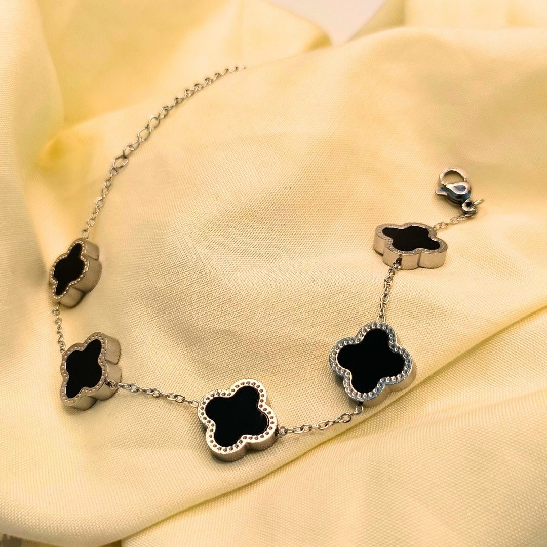 Black Clover Silver-Plated Bracelet | Elegant Women’s Bracelet – Pyaari Jewellery