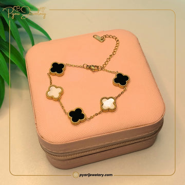 Elegant Black & White Clover Charm Bracelet | Premium Artificial Jewelry for Women – Pyaari Jewellery