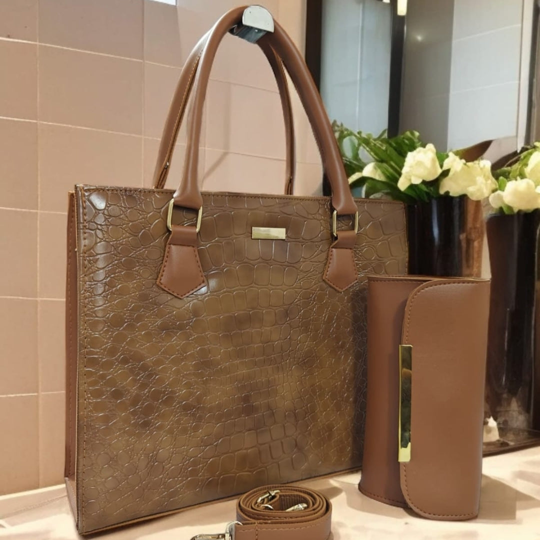 Luxury Textured Handbag Set – 3-Piece Premium Collection for Women