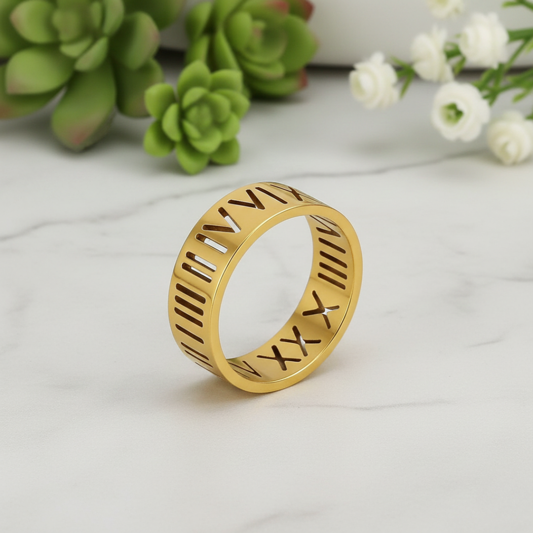 Luxury Gold Roman Numeral Band Ring for Women | Pyaari Jewellary