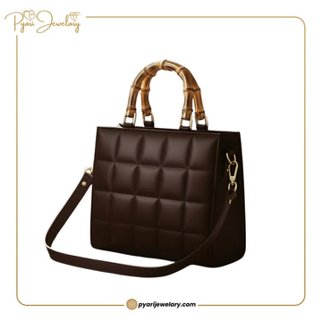 Luxury Chocolate Brown Quilted Handbag for Women | Bamboo Handle Tote
