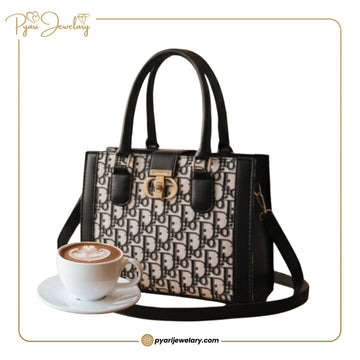 Premium Black & White Designer Monogram Handbag for Women