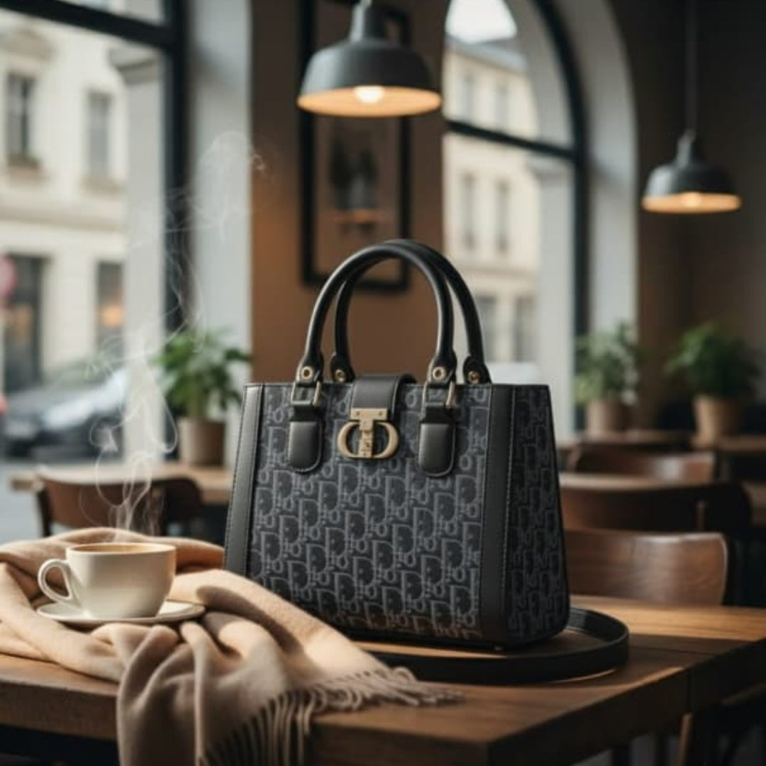 Premium Black & White Designer Monogram Handbag for Women