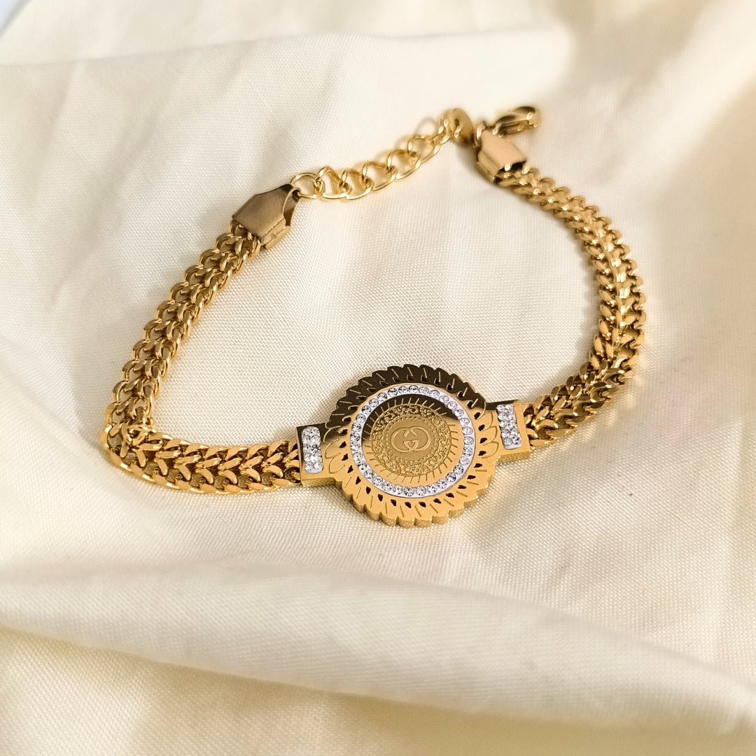 Pyari Jewellery Gold-Tone Chain Bracelet with Circular Charm