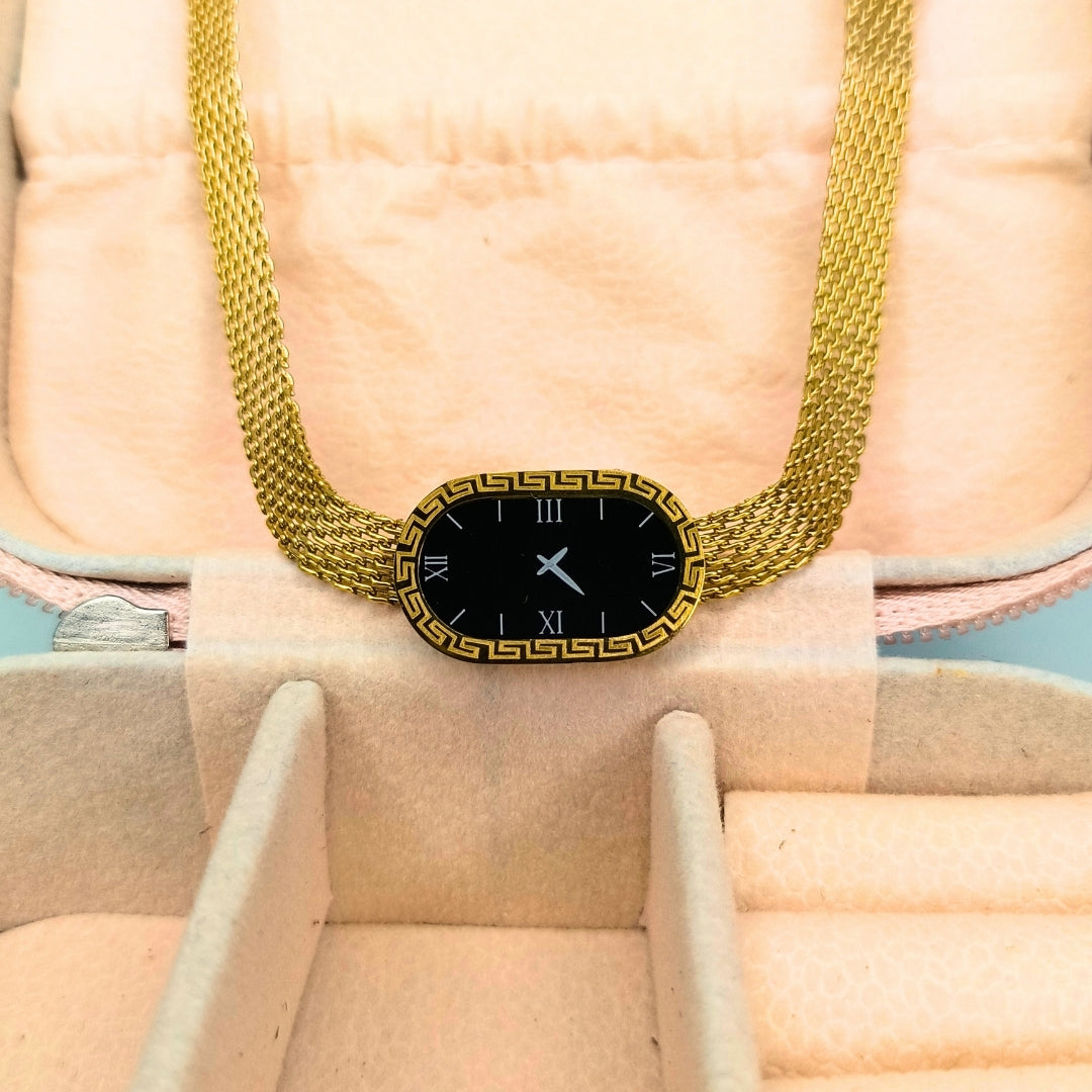 Pyari Jewellery Gold Chain Bracelet with Black Oval Dial