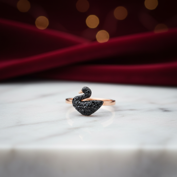 Luxury Black Swan Crystal Ring for Women | Rose Gold Statement Fashion Jewelry