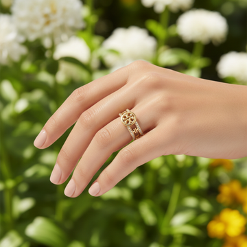 Gold Cutwork Designer Ring for Women – Elegant Stainless Steel Finger Ring