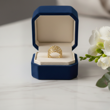 Luxury Gold Filigree Ring for Women | Elegant Cutwork Statement Jewelry