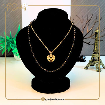 Pyari Jewellery Gold Heart Pendant Dual Layer Necklace