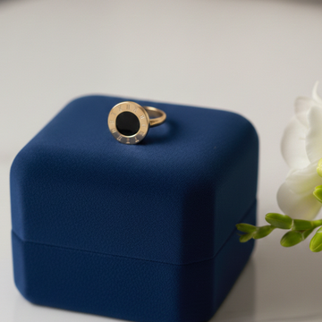 Luxury Black Roman Dial Ring for Women | Gold-Tone Minimal Statement Ring