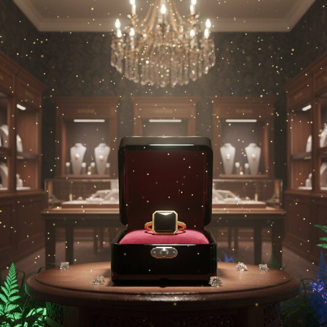 Luxury Black Square Stone Ring for Women | Elegant Gold-Tone Minimal Statement Jewelry