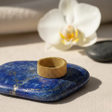 Luxury Gold Mesh Band Ring for Women | Minimalist Stainless Steel Statement Jewelry