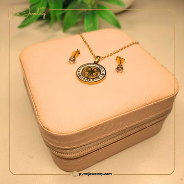 Pyari Jewellery Gold Crystal Pendant Necklace & Earrings Set | Elegant Floral Jewelry for Women