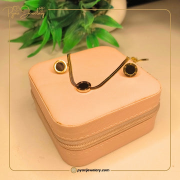 Pyari Jewellery Black Elegance Necklace Set | Dual-Tone Gold & Black Round Pendant for Women