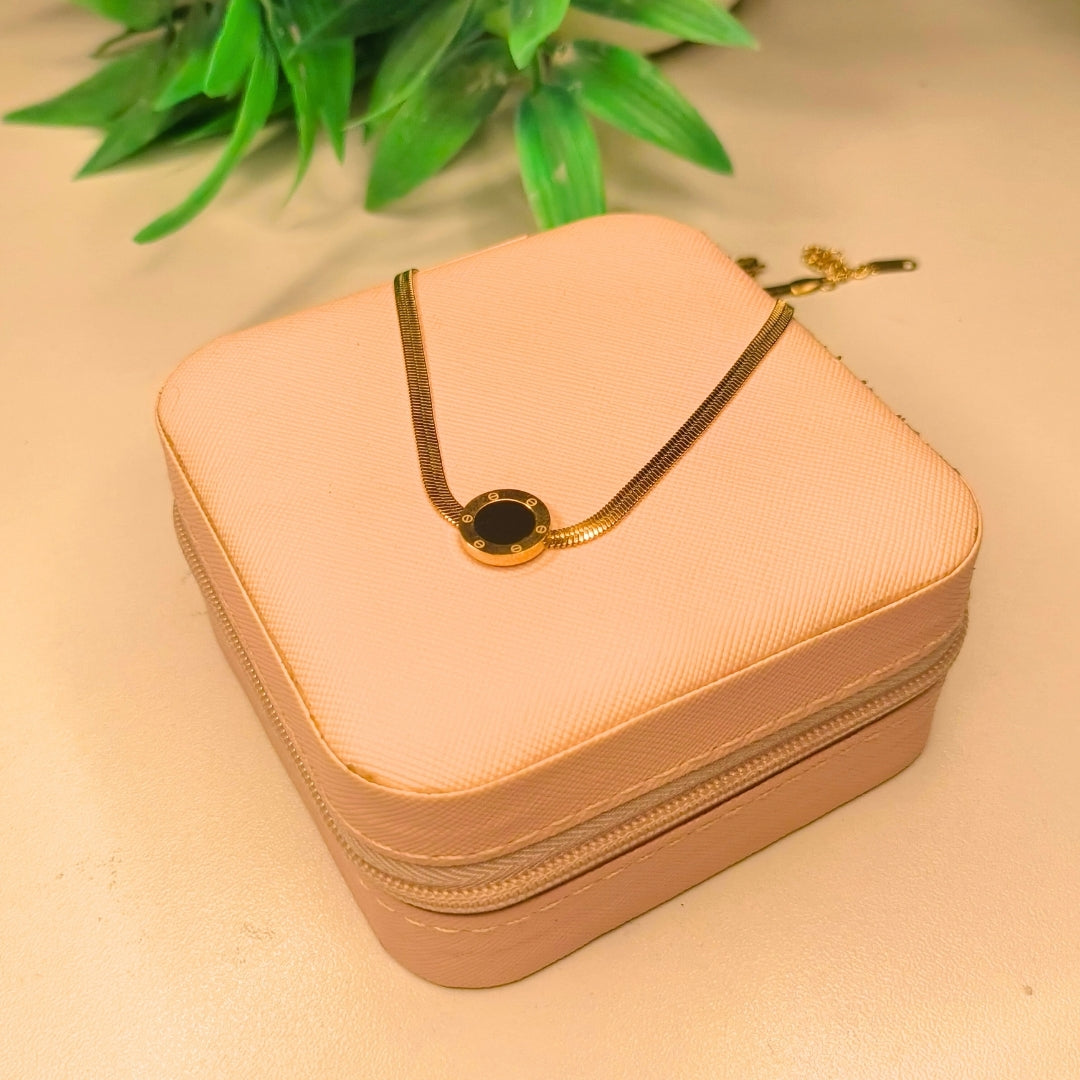 Pyari Jewellery Black Elegance Necklace Set | Dual-Tone Gold & Black Round Pendant for Women