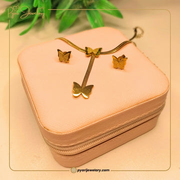 Pyari Jewellery Golden Butterfly Necklace Set | Elegant Gold Plated Pendant & Matching Earrings for Women