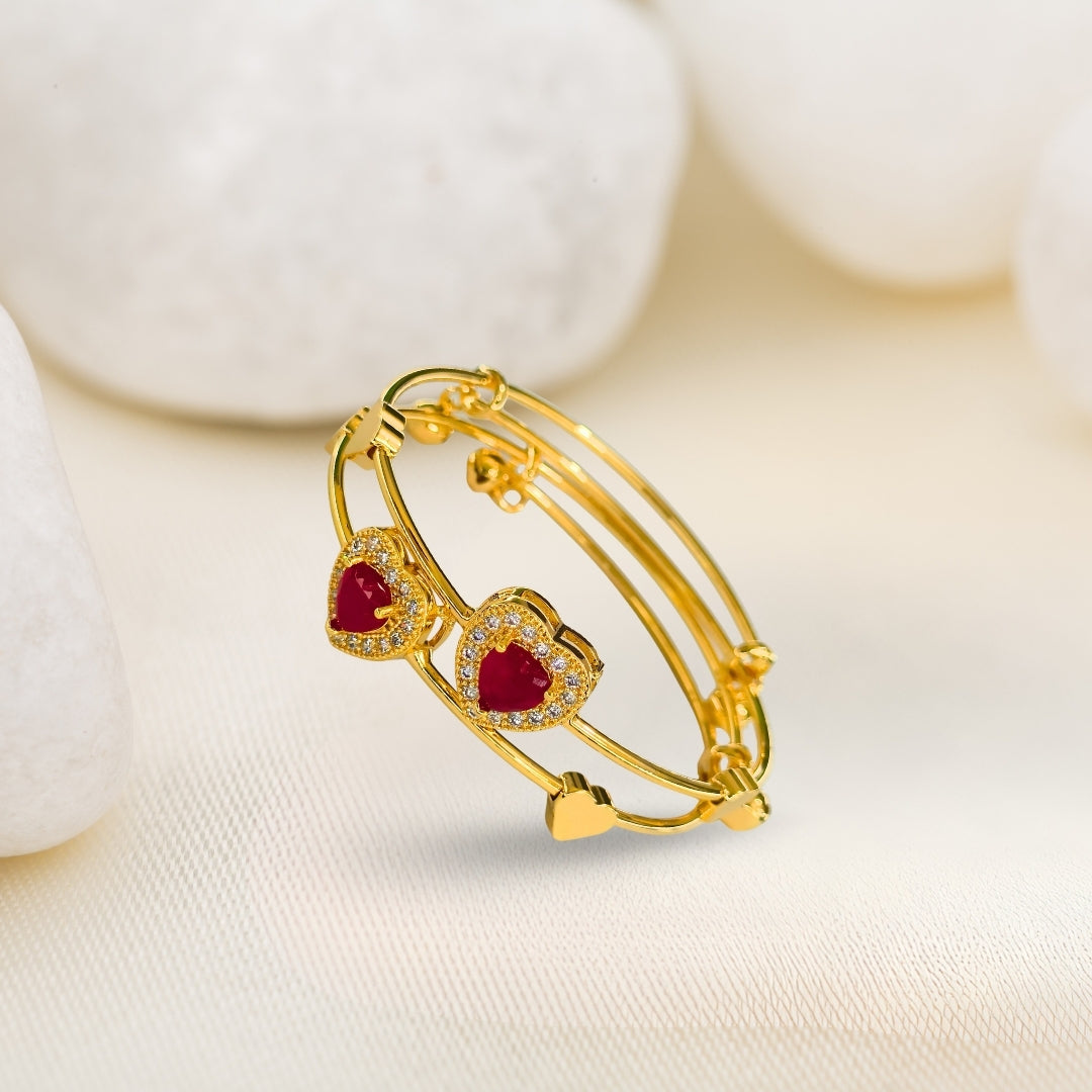 Pyari Jewellery Red Heart Crystal Bangles | Gold-Finish Artificial Jewelry for Women
